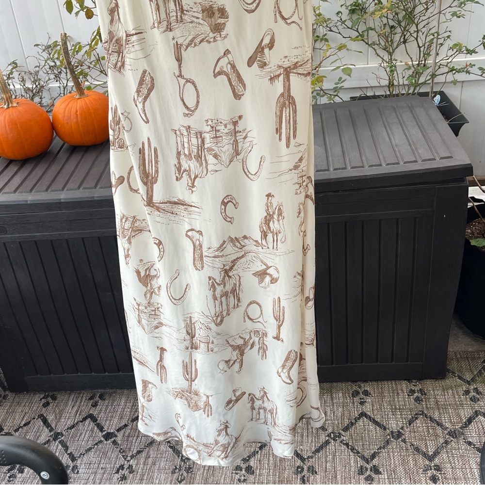 Cream Maxi Dress with Brown Western Print - Picture 4 of 16
